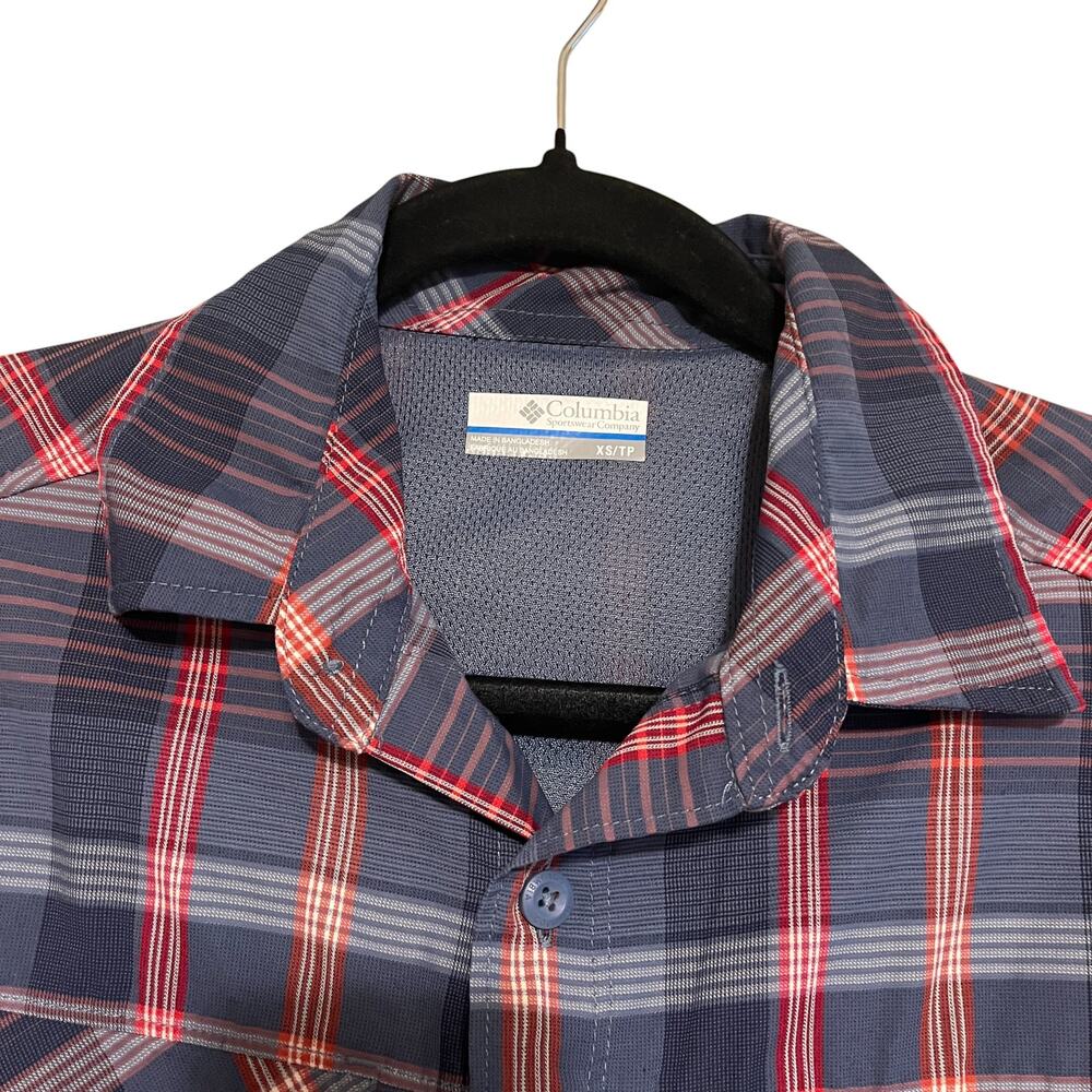 Columbia Nylon Plaid Long Sleeve Button Down Shirt Blue Gray Red Size XS - Picture 3 of 8